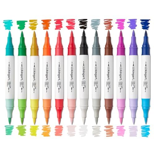 KINGART Dual Tone Acrylic Paint Markers, 12 Pens - Fine Tip, Water-Based Ink, Markers - Ideal for Calligraphy, Illustrations, Journaling
