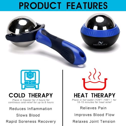 Nobility Massage Ball Roller– Ice Cold and Hot for Deep Tissue and Sore Muscle Relief of Stiffness and Stress, Body, Neck, Back, Foot, Plantar (Blue) - color: Blue