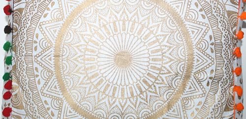 INDIAN CRAFT CASTLE ICC Mandala Barmeri Large Floor Pillow Cover Cushion Meditation Seating Ottoman Throw Cover Hippie Decorative Zipped Bohemian Pouf Ottoman Cases White Gold Matellic 16" Square