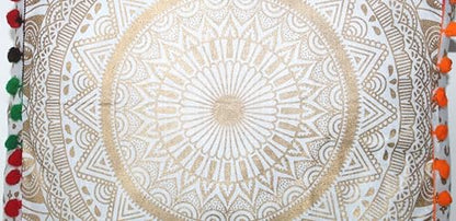 INDIAN CRAFT CASTLE ICC Mandala Barmeri Large Floor Pillow Cover Cushion Meditation Seating Ottoman Throw Cover Hippie Decorative Zipped Bohemian Pouf Ottoman Cases White Gold Matellic 16" Square