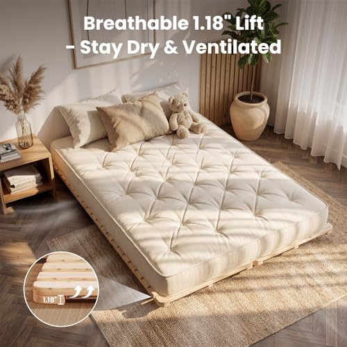 Floor Bed Frame, Foldable Japanese Tatami Bed Frame for Futon Mattress | Solid Wood Slats , Breathable, Moisture-Proof, Bed Plate for Floor Sleeping Bedding, Standard Queen: 80" x 60" - size: Queen: 80" x 60"