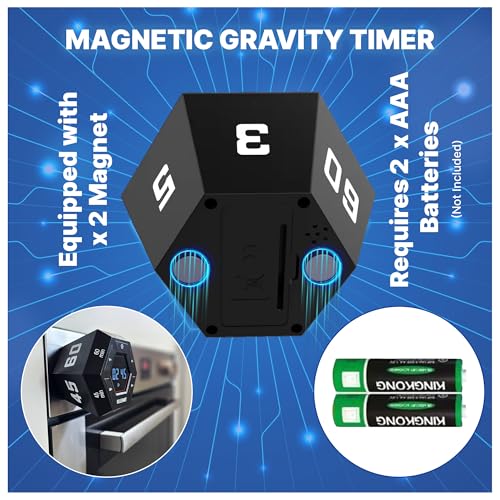 Pomodoro Timer,Hexagon Cube Magnetic Flip,ADHD Tools for Adults/Kids Task Timer for Office, Study, Exercise, Meditation,3/5/15/30/45/60min&Custom Digital Countdown, Adjustable Sound,Black