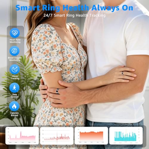 Smart Ring No Subscription, Health Tracker Ring for Women (Black, 6#) | Tracker Sleep, Blood Oxygen, Heart Rate, SpO2, HRV Stress, Step Counter, IP68 Waterproof, Compatible with iOS & Android - color: Black, size: 6#