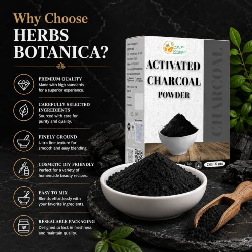 Herbs Botanica Activated Charcoal Powder, Food Grade, 2 oz | Bamboo charcoal powder for baking, soap making, face masks, and DIY skincare.