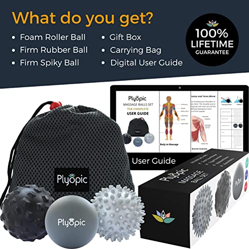 Plyopic. Massage Ball Set – for Deep Tissue Muscle Massage, Myofascial Release, Trigger Points, Mobility, Plantar Fasciitis - Eliminate Muscle Tension & Tightness in Your Back Neck Foot