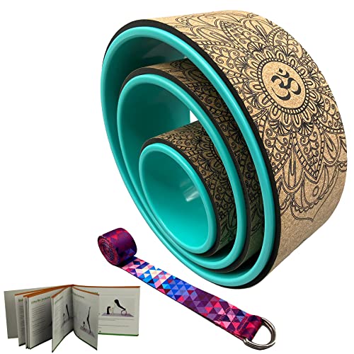 Aozora Yoga Wheel 13" with Most Detailed Book Step by Step Guide on How to Do 30+ Poses! Perfect for Stretching and Improving Backbends - color: 3 Pack - 6, 10 & 13" -Cork/Turquoise +strap