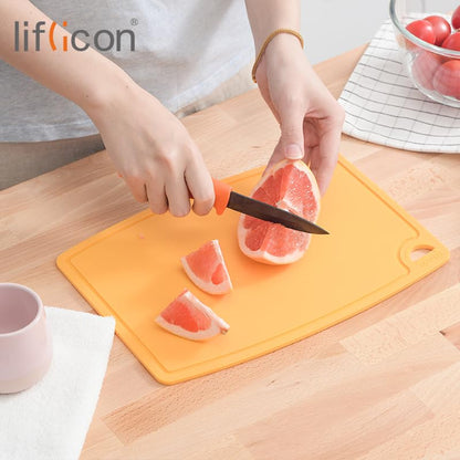 Liflicon Thick Silicone Cutting Boards for Kitchen Silicone Chopping Boards/Mats Set of 2 Extra Large14.6''x10.43'', Mini 9.1”x7.1” Non-slip Deep Drip Juice Groove, Dishwasher Safe-Yellow - color: Yellow, size: S+L