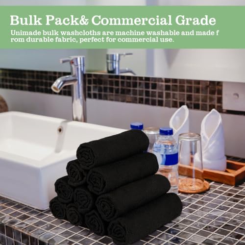 UNIMADE Washcloths Bulk 100 Pack Face Towels, Highly Soft Wash Cloths | Hand Towels, Fast Drying Multi-Purpose Microfiber Cleansing Cloths for Bathroom, Hotel, Spa, and Salon Black (12" x 12") - color: Black, size: 100Pack