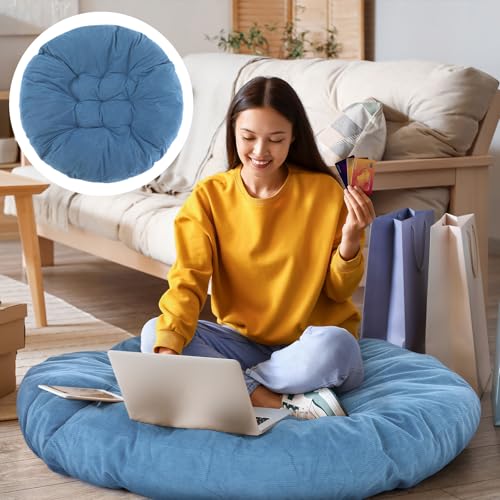 Extra Large Floor Cushion Seating Round Floor Pillow Papasan Swing Cushion for Adults Oversized Playroom Pillows Reading Nook Big Pillow for Sitting Yoga Living Room Sofa (Lake Blue, Classic) - color: Lake Blue, style: Classic