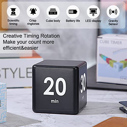 Weewooday Cube Timer, Gravity Sensor Flip Timer for ADHD, Black - color: Black