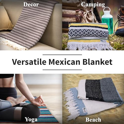 Quetzal 4 Pack Mexican Blankets, 74"x50", Apple Green/Magenta/Navy Cancun