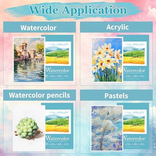 Sadoup Watercolor Paper Pad, 9x12 Inch, 140lb/300gsm Cold Press, 20 Sheets | Premium textured surface, acid free & PH neutral, easy sheet removal, ideal for painting, sketching and mixed media creations - size: 9*12inch