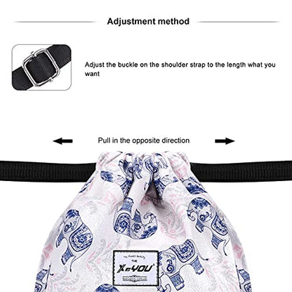 XEYOU Drawstring Backpack Bag Sport Gym Sackpack Beach Cinch Bag | Lightweight Swimming Bag, Water-Resistant Fabric, Travel Daypack for Women and Men - color: Little Blue Elephant
