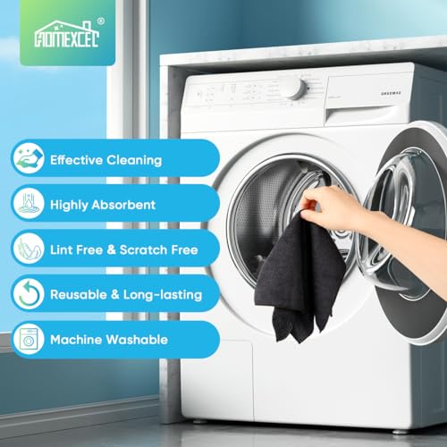 HOMEXCEL Black Microfiber Cleaning Cloth, Microfiber Towels for Car, 12 PK | Lint Free Cleaning Rags for Household, Kitchen, Car Wash Towels for Detailing Drying, Scratch-Free, 11.5"X 11.5" - color: Black