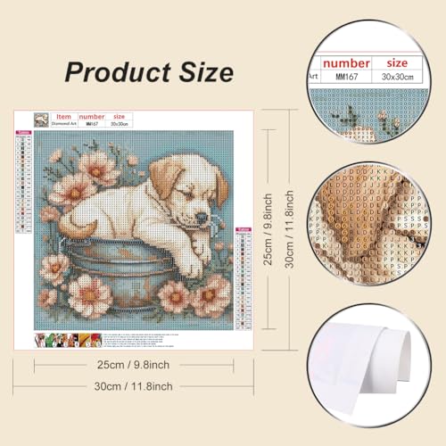 WSLWXSHM Dog and Flower Diamond Art Painting Kits for Adults, Animal Round Full Drill Diamond Art Kits, 5D DIY Paint with Diamonds Crafts for Home Wall Decoration Gifts 12×12Inch - color: Dog G