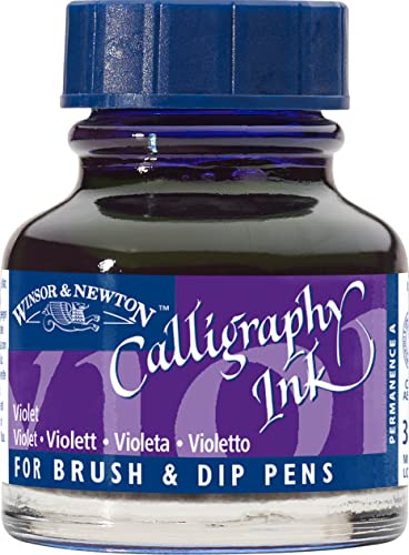 Winsor & Newton Calligraphy Ink, 30ml (1-oz) Bottle, Violet | Lightfast Colors, Satin Finish, Thin Inks Suitable for fip-pens, brushes and airbrushes; Opaque Colors for dip-pen or brush - color: Violet, size: 1 fl oz