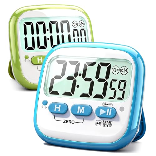 Antonki 2 Pack Classroom Timers for Kids Teachers, Magnetic Countdown Digital Kitchen Timer for Cooking, Study, Exercise, Games, Time Mangement - Loud/Silent Mode - Battery Included - color: 2* Sky Blue & Green ( Classic Pair )