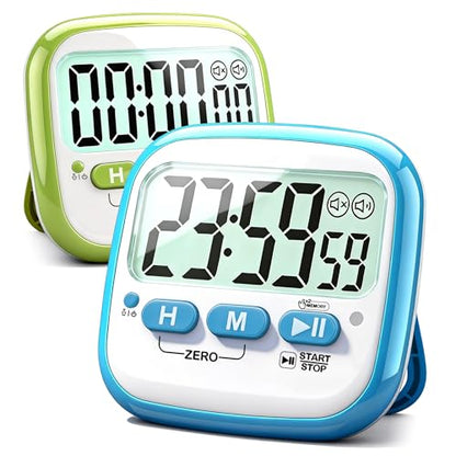 Antonki 2 Pack Classroom Timers for Kids Teachers, Magnetic Countdown Digital Kitchen Timer for Cooking, Study, Exercise, Games, Time Mangement - Loud/Silent Mode - Battery Included - color: 2* Sky Blue & Green ( Classic Pair )