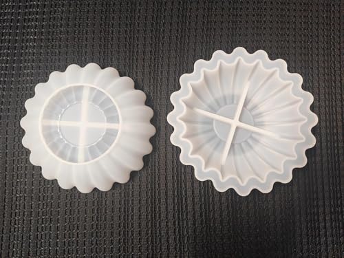 2PCS Flower Bowl Resin Silicone Molds Set, Fuehbur Epoxy Resin Moulds Tray with Wavy Edge Design for DIY Jewelry Holder, 5.24 x 5.24 x 1.64 inches, for Candle Handmade Decoration - 2 Pack