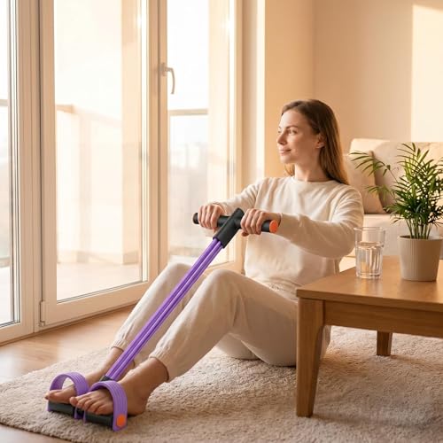Upgraded Durable 6-Tube Pedal Resistance Strap with Handle, Natural Rubber Fitness Resistance Strap, Multifunctional Fitness Strap, Suitable for Abdominal, Waist, arm, and Leg Shaping Training - color: Purple