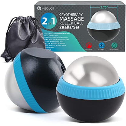 Cryosphere Massage Roller Ball for Body Muscle Relief, Set of 2 | Cold Roller Massager for Back, Neck, Deep Tissue, Foot Plantar Fasciitis, Myofascial Release, Ice Therapy Ball