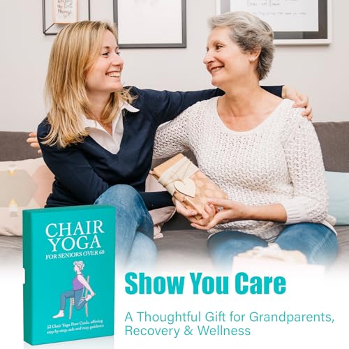 Oversized Chair Yoga Cards for Seniors – 53 Step-by-Step Tai Chi Chair Deck, Large Print Exercise Cards for Elderly, Ideal Get Well Gift for Grandma & Grandpa