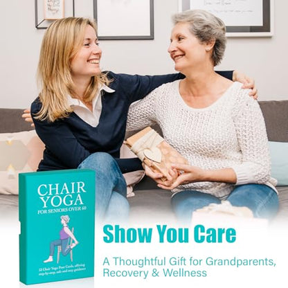 Oversized Chair Yoga Cards for Seniors – 53 Step-by-Step Tai Chi Chair Deck, Large Print Exercise Cards for Elderly, Ideal Get Well Gift for Grandma & Grandpa