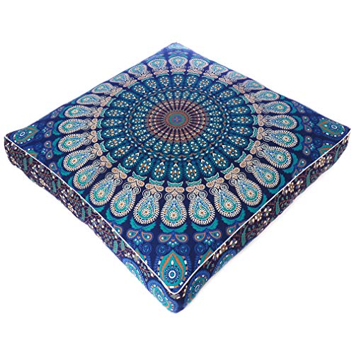 Mandala Floor Pillow Cover Meditation Cushion Seating Throw Hippie Round Colorful Decorative Bohemian Indian Pouf Ottoman Handmade Cover ONLY (Dark Blue-1, 35" x 35") - color: Dark Blue-1, size: 35" x 35" (Pack of 1)
