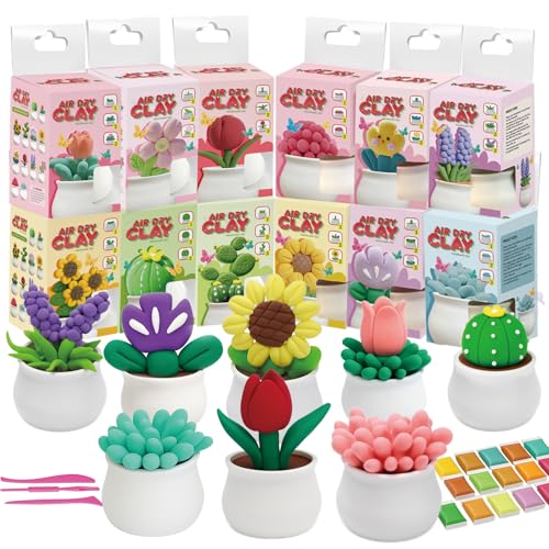 Air Dry Clay for Kids, 12 Plants DIY Modeling Clay Kit with Sculpting Tools | Ultra Light, Soft, Safe, STEM Tutorials, Back to School Classroom Supplies, Home Party, Birthday Gifts for Ages 3-12+ - color: Flower