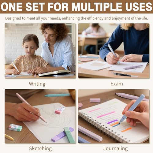 62PCS Aesthetic School Supplies Cute Back to School Supplies Stationary Set | College Preppy Essentials Kit with Large Pencil Pouch Case, Pastel Highlighters Gel Pens Mechanical Pencils for Student Girls - color: Beige Strawberry