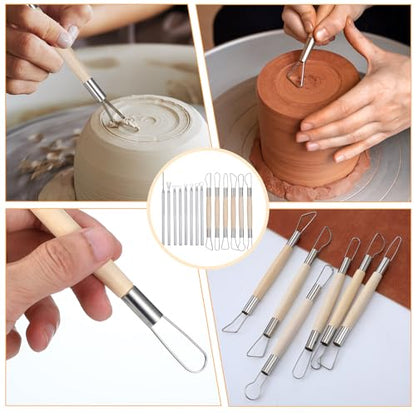 Pottery Ribbon Sculpting Tools Kit 14 PCS Clay Carving Tools | with Feather Wire Texture, and Needle Detail Tool, Aluminum, Pottery Carving Tool, Ceramic Wire Loop Sculpture Set