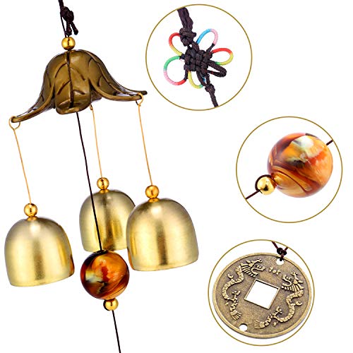 Blulu 2 Pcs Wind Chimes 3 Bells Feng Shui Wind Bell Alloy Hanging Bell Chime for Good Luck Home Garden Patio Decoration