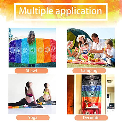 Mexican Yoga Mat Beach Picnic Blanket Chakra Meditation Mat Yoga Rug Sunscreen Shawl Chakra Wall Tapestry Decor Boho Pilates 59 in (Polyester Fibre)