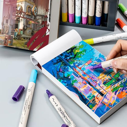 TRANSON 2 Pack A6 Mini Sketchbook Marker Pad, 110lb/160gsm Heavyweight Art Paper, No Bleed Through, 100 Sheets/200 Pages 4.13"x5.83" for Drawing & Sketching - size: 2 PACK A6 160gsm