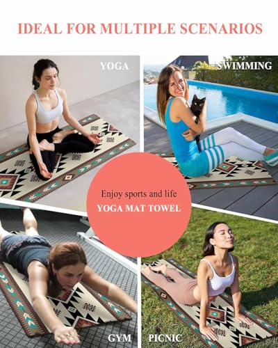 Southwest Geometric Yoga Towel for Hot Yoga Non Slip, Brown Mexican Aztec Boho Tribal Absorbent Yoga Sweat Mat Towels Microfiber Hot Bikram Pilates Fitness Towel 26"x74" - size: 26x74in