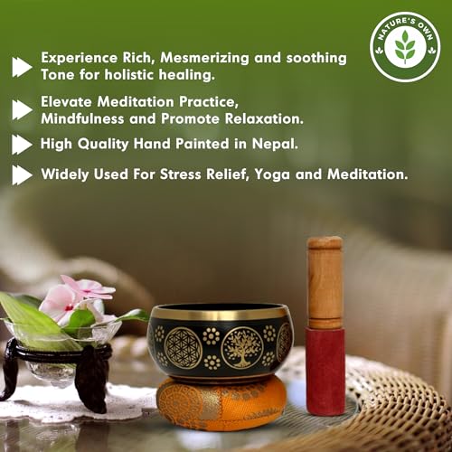 Nature's Own Tibetan Singing Bowl Set - 3.5 Inch, Black - Handcrafted in Nepal, Easy to Play - Ideal for Meditation, Yoga, Chakra Healing, Stress Relief, Spiritual Gifts for Men & Women - color: Black