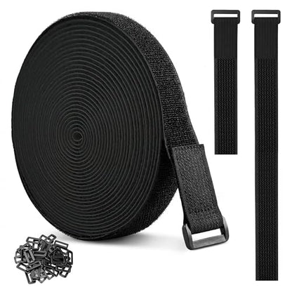 32ftx1in Hook Loop Strap with 50 Buckles Reusable Nylon Fastening Cable Tie