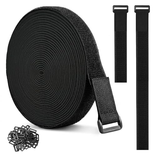 32ftx1in Hook Loop Strap with 50 Buckles Reusable Nylon Fastening Cable Tie