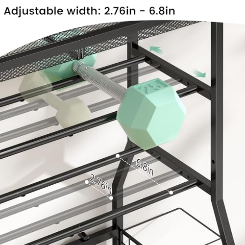 Home Gym Storage Rack, Dumbbell Rack with Yoga Mat Storage, Weight Rack Stand with Lockable Wheels and Hooks, Home Workout Equipment Organizer for Yoga, Dumbbell, Kettlebells, Ball Storage - size: Large