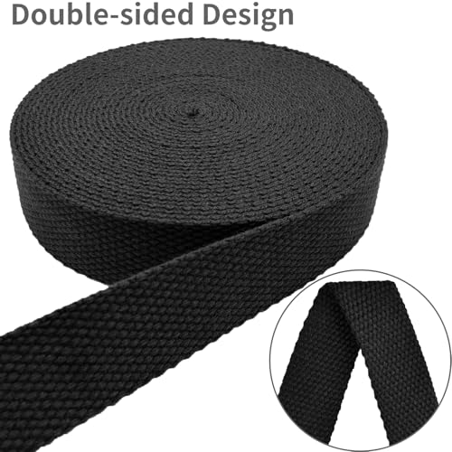 Black Heavy‑Duty Cotton Webbing Strap 1''x6yds for Bags | 2mm thick webbing for dog collars, backpack, bag handles, apron straps, slings, sewing repairs & DIY craft projects. - color: Black