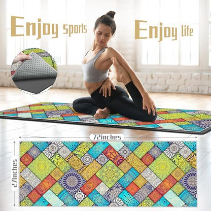 Hot Yoga Towel Non Slip, Ultra-Absorbent Yoga Mat Towel, Soft with Printed Design, Machine Washable, Yoga Pilates Towel Suitable for Exercise, Pilates, Yoga, 72x27in,Grid Mandala - color: Grid Mandala
