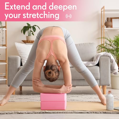 RoundFunny 4 Pack Yoga Blocks Non Slip Pilates Foam Brick - color: Pink