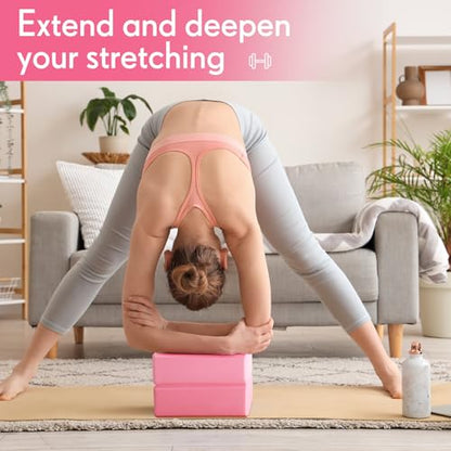 RoundFunny 4 Pack Yoga Blocks Non Slip Pilates Foam Brick - color: Pink