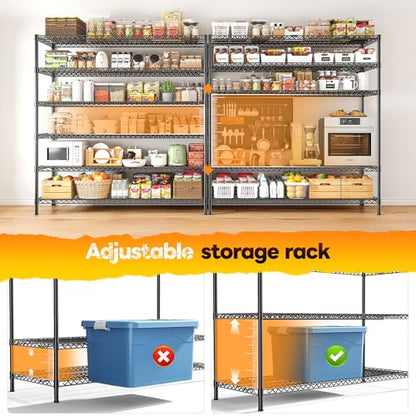 REIBII 6-Tier Heavy Duty Wire Shelving Unit, 3840LBS Storage Shelf Rack | 3840 lbs capacity,commercial grade,25mm steel rods,3 reinforcing posts/layer,powder-coated,rust-proof,tool-free assembly - size: 83"H x 55.5"W x 18"D