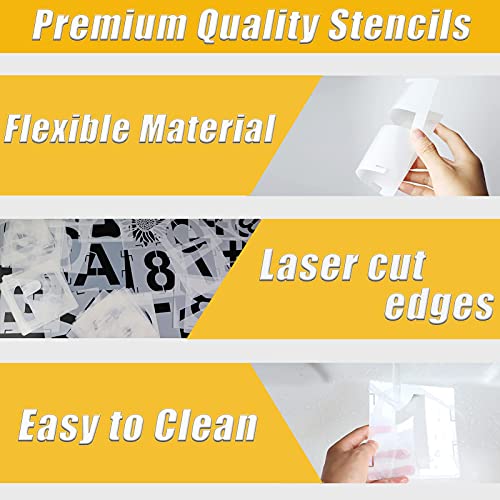 YEAJON 46 Pcs Letter Stencils Symbol Numbers Craft Stencils, Reusable Alphabet Templates Interlocking Stencil Kit for Painting on Wood, Wall, Fabric, Rock, Chalkboard, Sign, DIY Art Projects (5 Inch) - size: 5 INCH