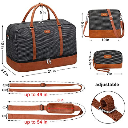 IBFUN Weekender Bags for Women, 21" Weekender Travel Bag, Travel Duffle Bag with Shoe Compartment Carry on Overnight Duffel Bag for Weekend Travel Business Trip, 3PCS - color: A5-Polyester-Polka Dot
