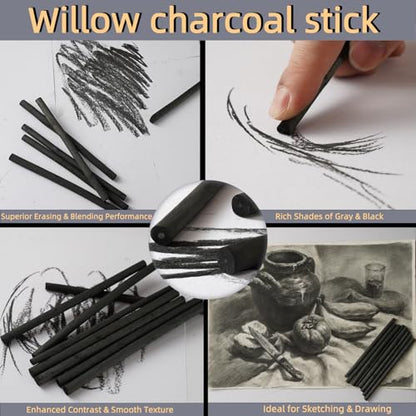 25 PCS Willow Charcoal Sticks, Ideal for Artists, Beginners, Students, Perfect for Sketching, Drawing, Shading, and Fine Art, 5.7 Inches Long, 2-4,4-5,5-7,7-9 (2-4) - style: 2-4
