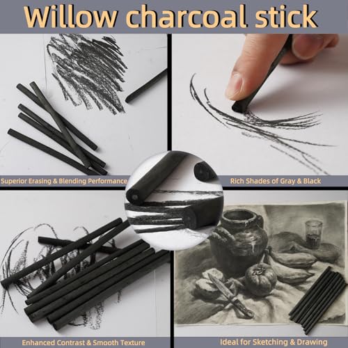 25 PCS Willow Charcoal Sticks, Ideal for Artists, Beginners, Students, Perfect for Sketching, Drawing, Shading, and Fine Art, 5.7 Inches Long, 2-4,4-5,5-7,7-9 (5-7) - style: 5-7