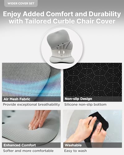 curble Wider – Ergonomic Desk Chair Seat Cushion, Everyday Passive Posture Trainer for Work from Home, Office & Car, Breathable Lumbar Support (Grey) - color: Set Grey
