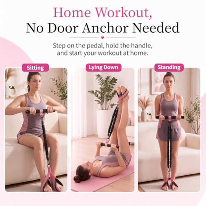 3-Tube Pedal Resistance Band with Handles, 90lbs Peak Resistance | Nylon-covered straps prevent snap injury. Padded pedals & non-slip grips ensure comfortable full body exercises. Beginner gym - color: Black/Pink